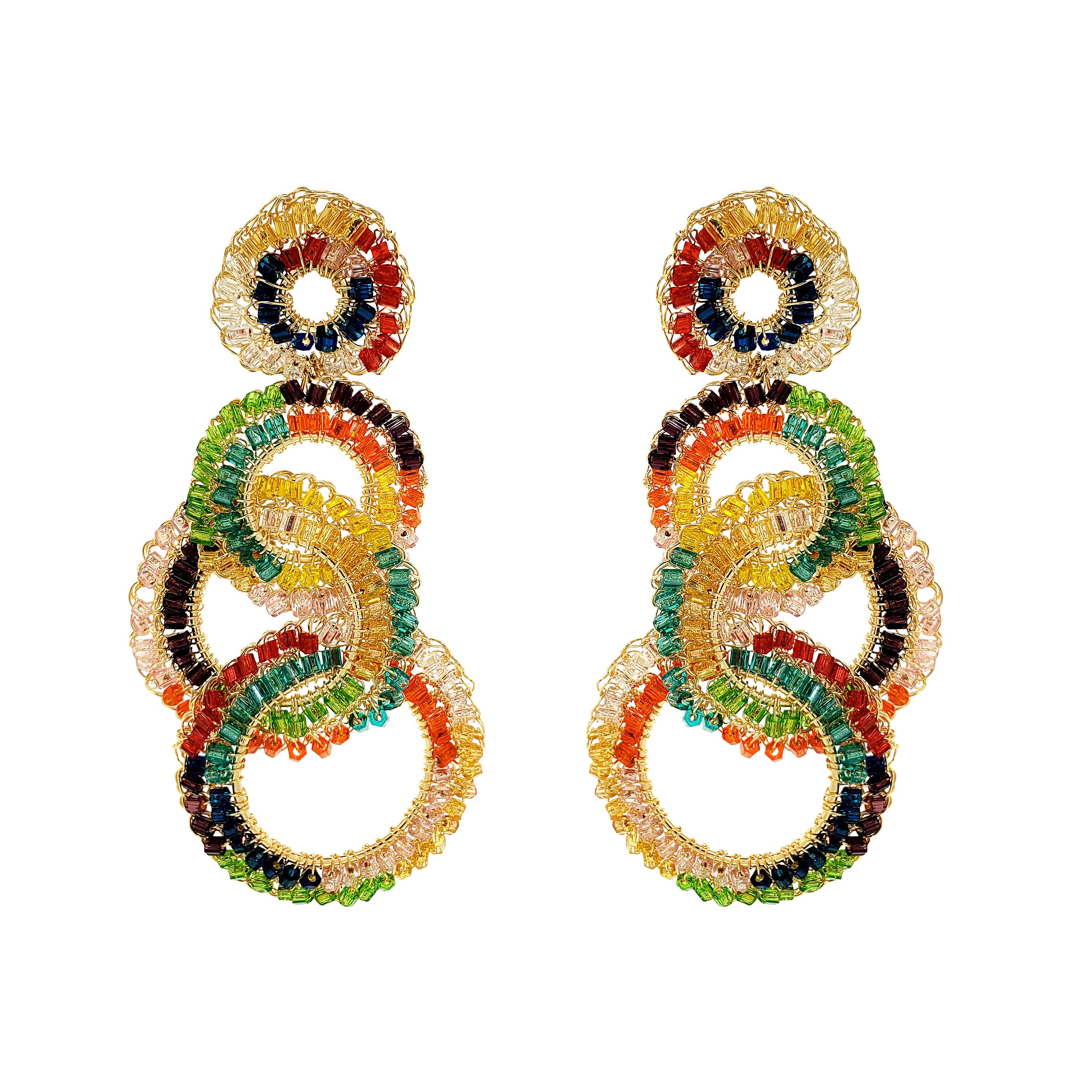 Lavish By Tricia Milaneze Women's Multi & Gold Artemis Trio Handmade Crochet Earrings