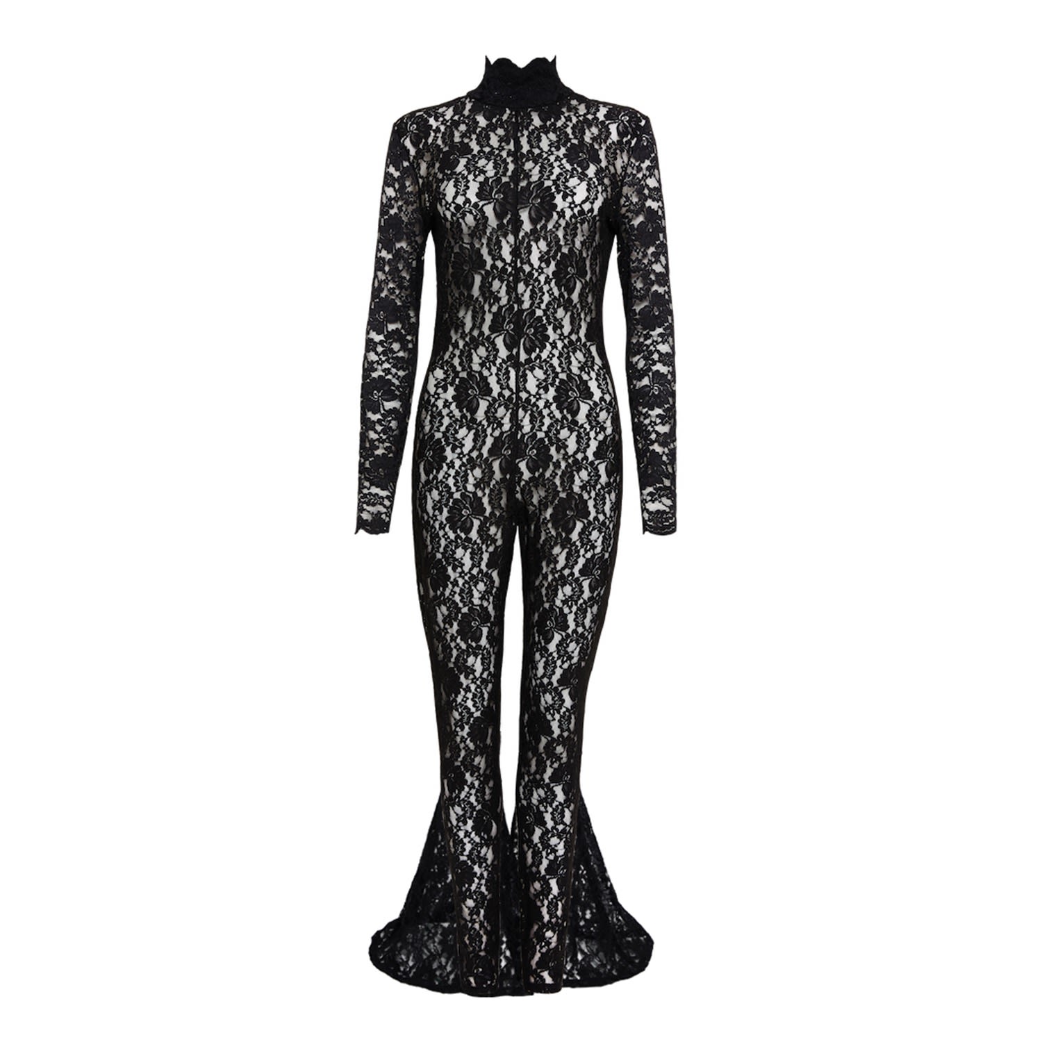 Sarah Regensburger Women's Black Wicked Lace Catsuit Flared In Black