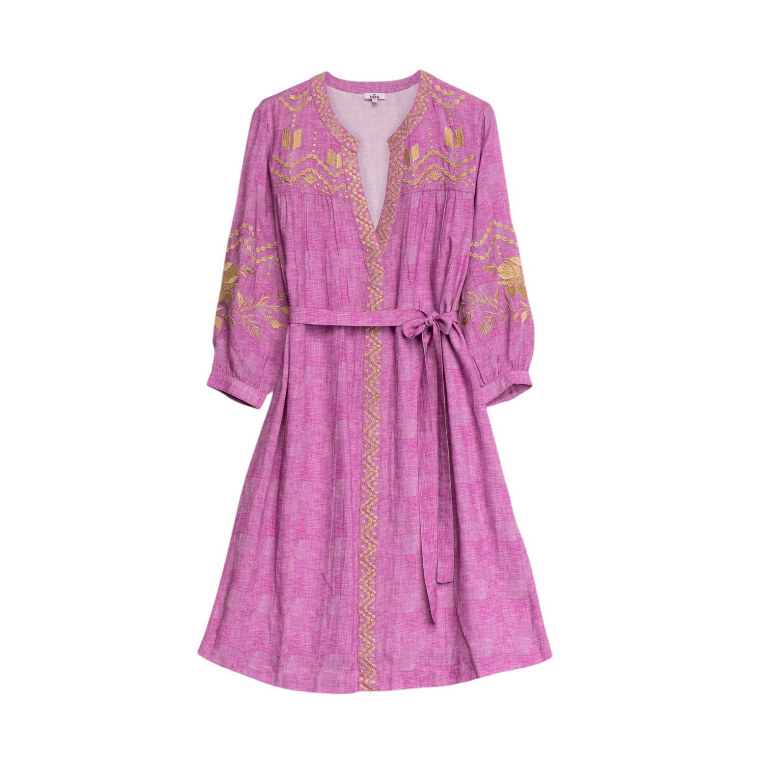 Women’s Pink / Purple Short Dress With Long Sleeves And Embroidery Small Niza