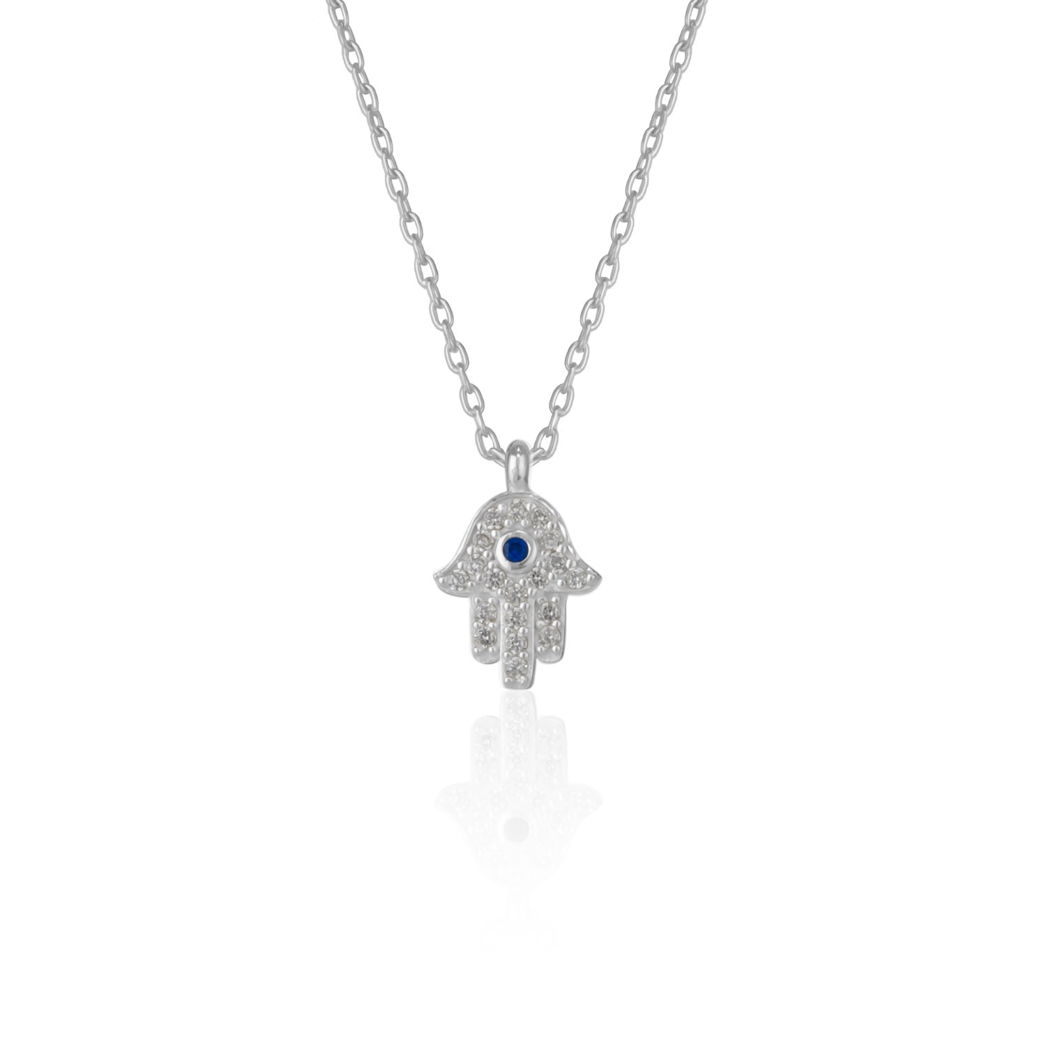 Spero London Women's Hamsa H& Necklace Sterling Silver With Blue Stone - Silver