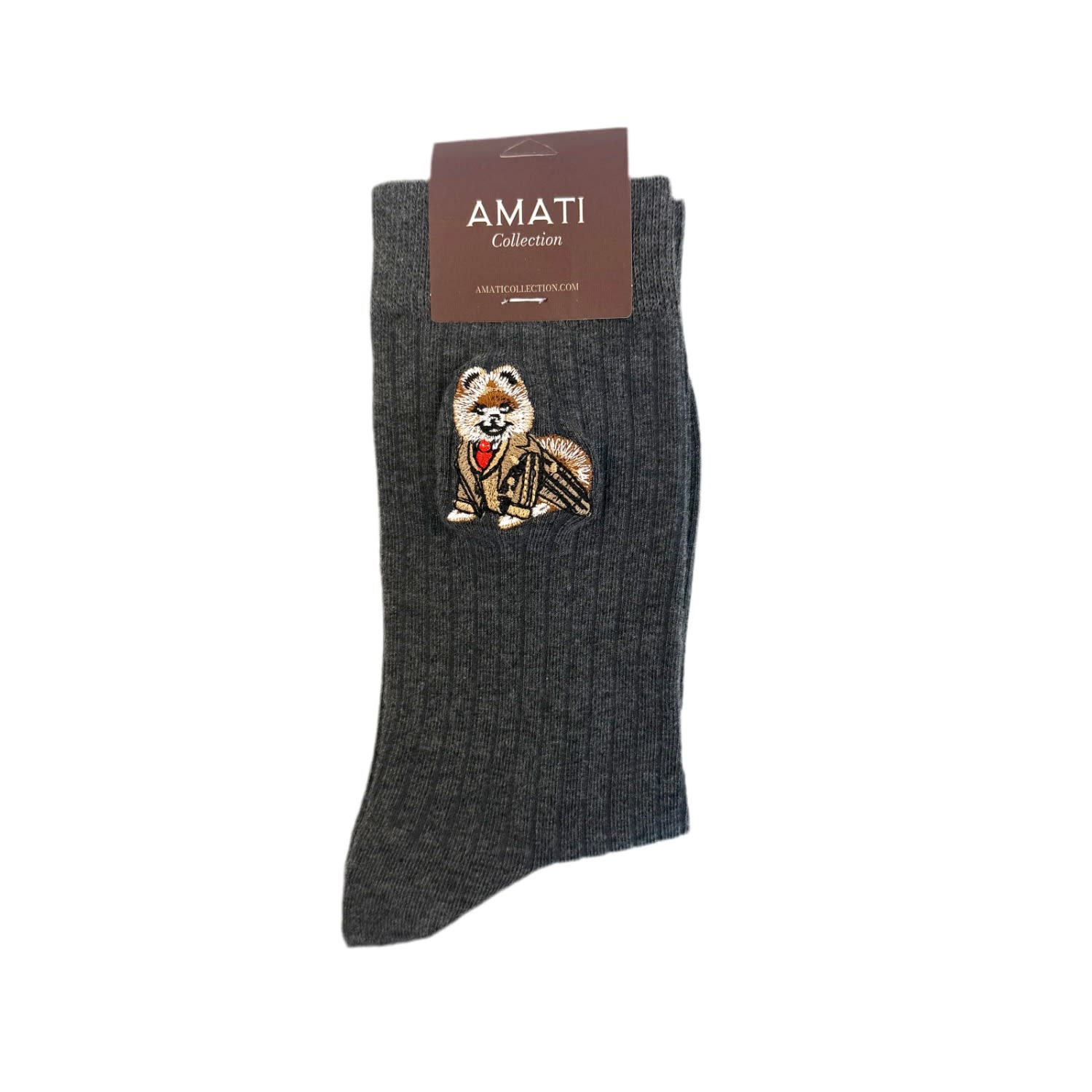 Amati Collection Women's Grey / Neutrals Pomeranian Embroidered Socks Unisex Cotton - Gray In Multi