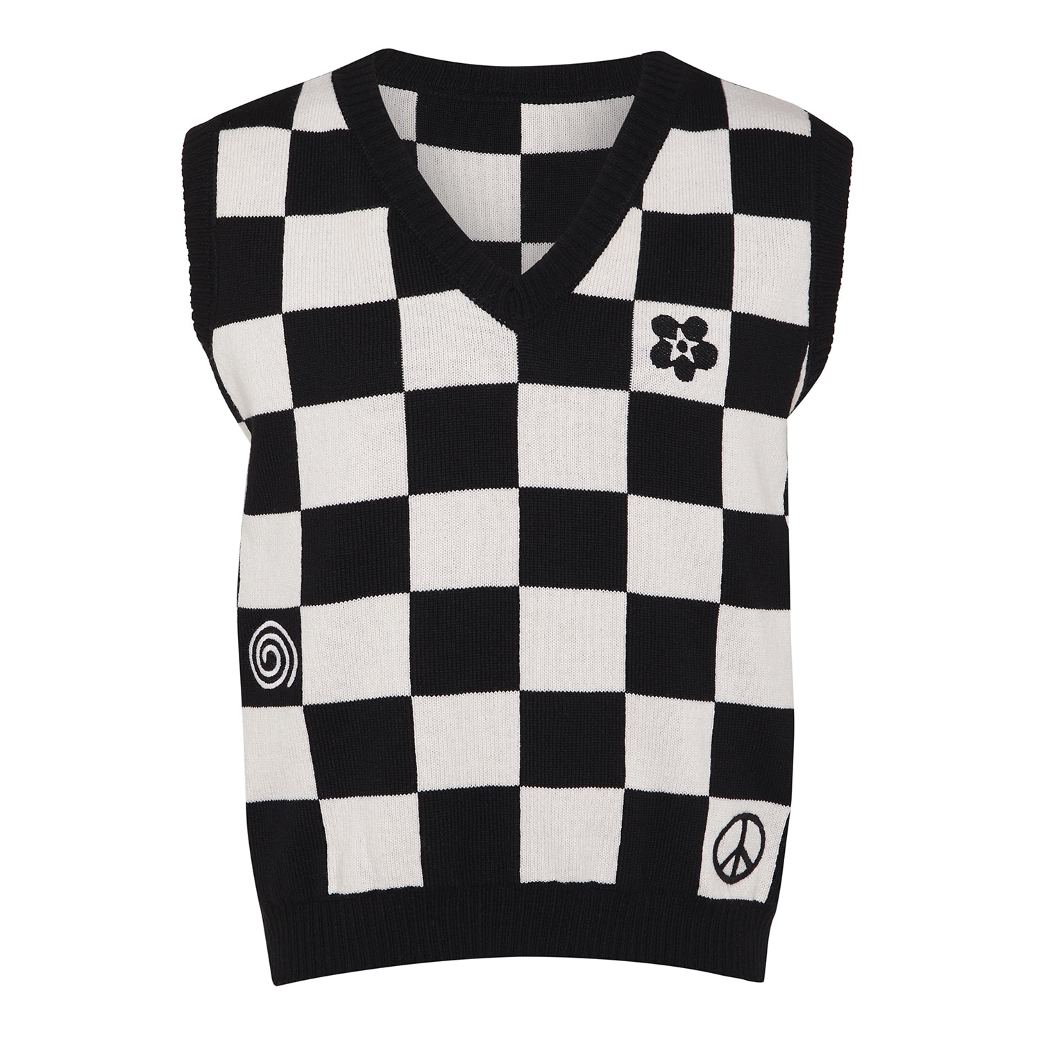 Ingmarson Black / White Embroidered Checked Wool & Cashmere Vest Women In Multi