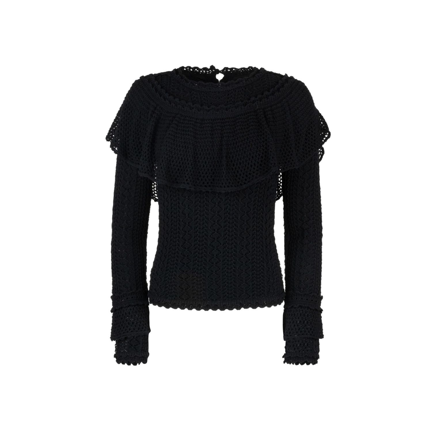 Ellie Makir Women's Ruffle Pointelle Sweater  - Black In Black