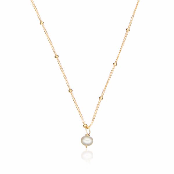 Lily & Roo Gold Single Pearl Necklace On Satellite Chain In Pearl