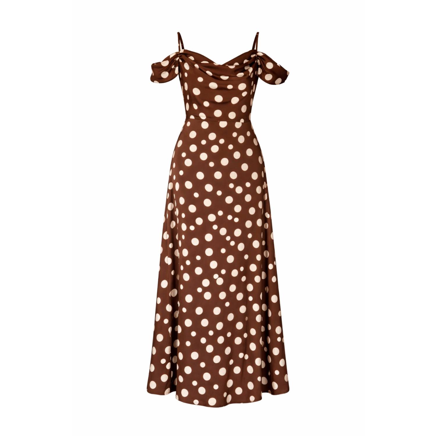 brown maxi dress with white polka dots On The Sky Lace Polka Dot Maxi Dress Brown Size L