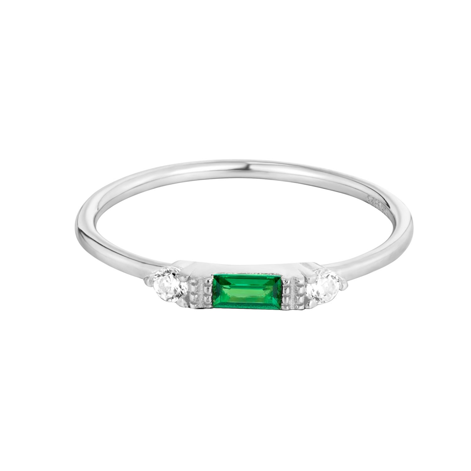 Women’s Ecoated Sterling Silver Emerald Cz Baguette Ring Seol + Gold