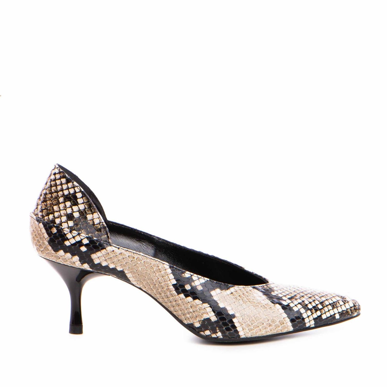 The 5th Element Women's Black / Neutrals Celine Snake-embossed Leather Kitten Heels