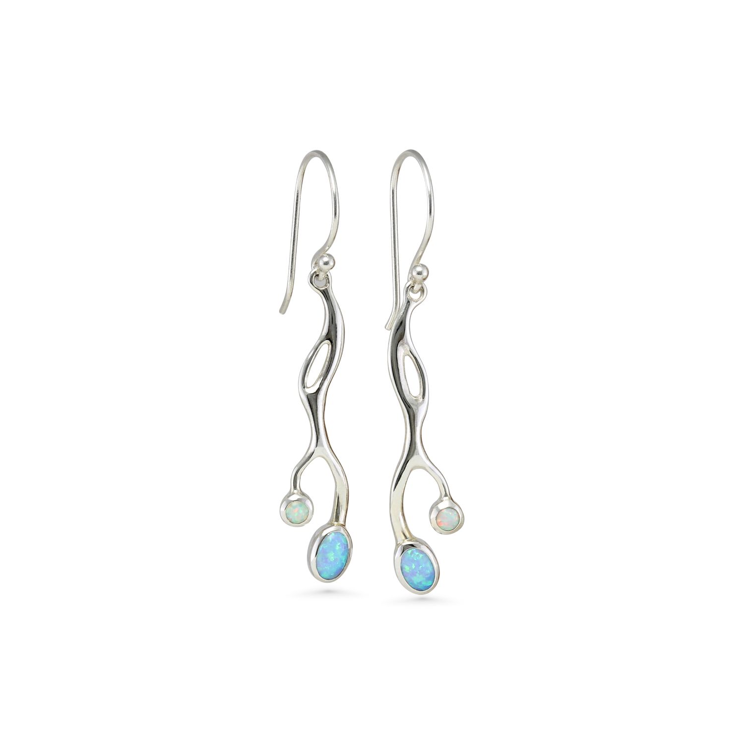 Isla Silver Women's Blue / Silver Flowing White & Blue Opal Drop Earrings In Brown
