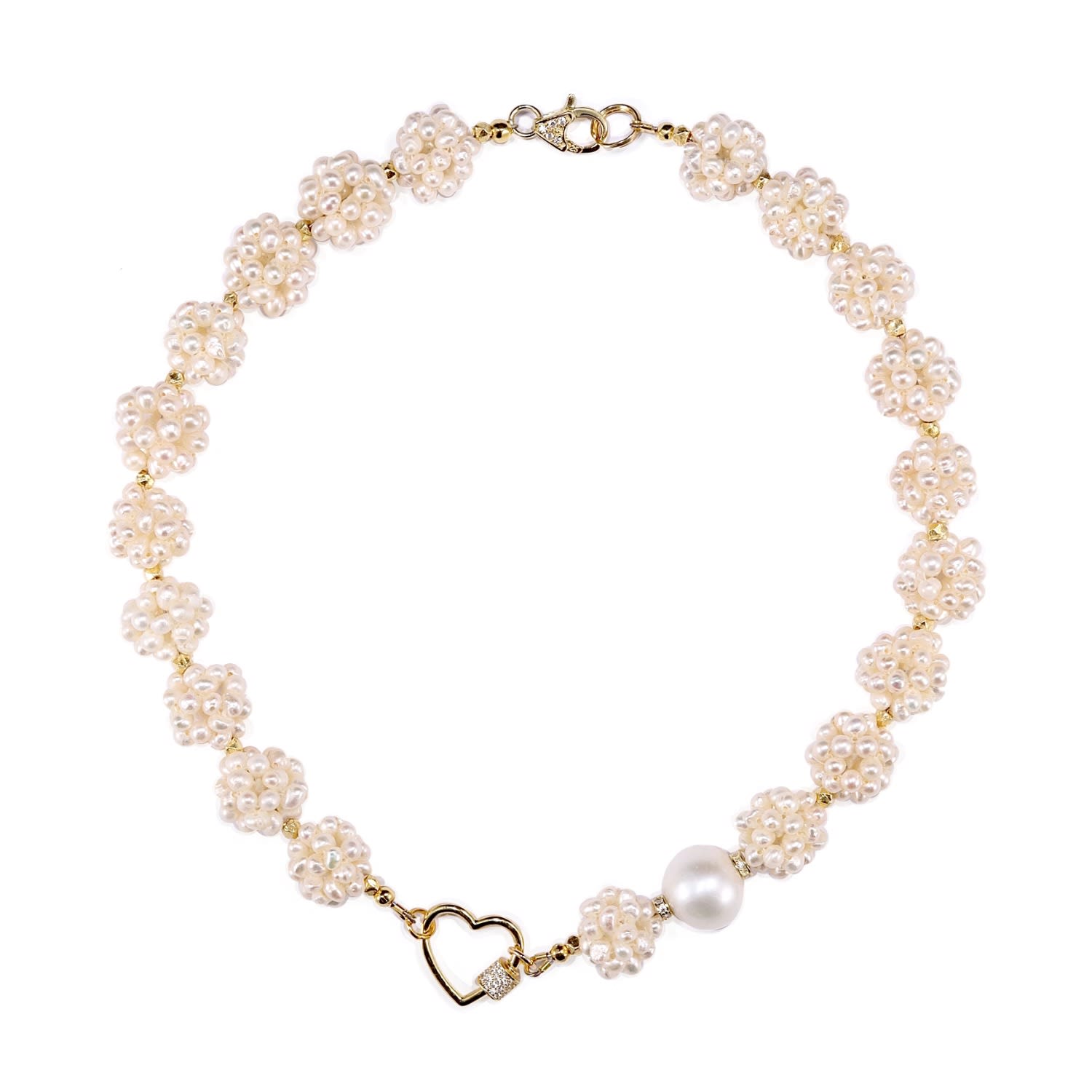 Mineralgems ✩ Studio Women's White Bon Ton Heart Necklace With Intertwined Pearl Beads