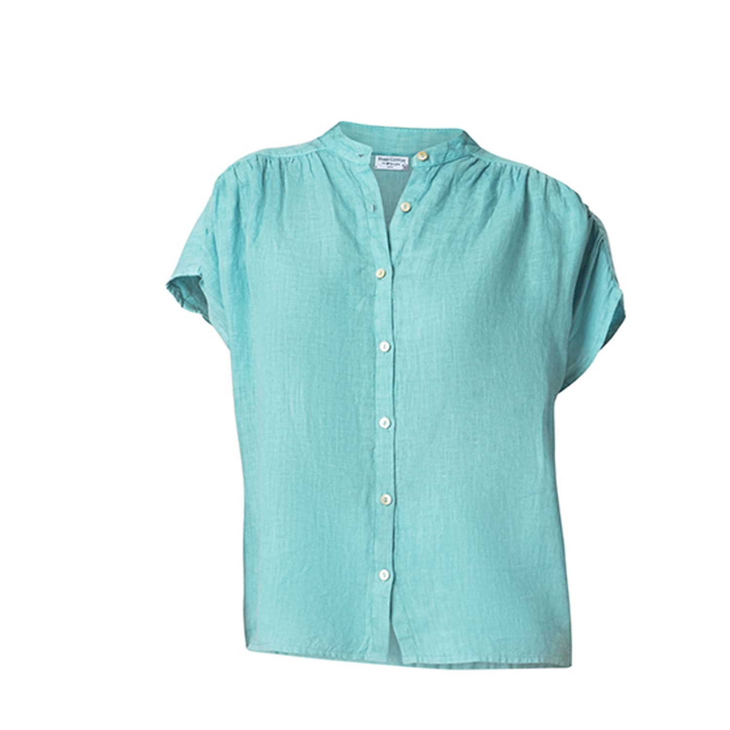 Haris Cotton Women's Short Sleeved Linen Shirt With Mandarin Neck Crystal Blue In Blue