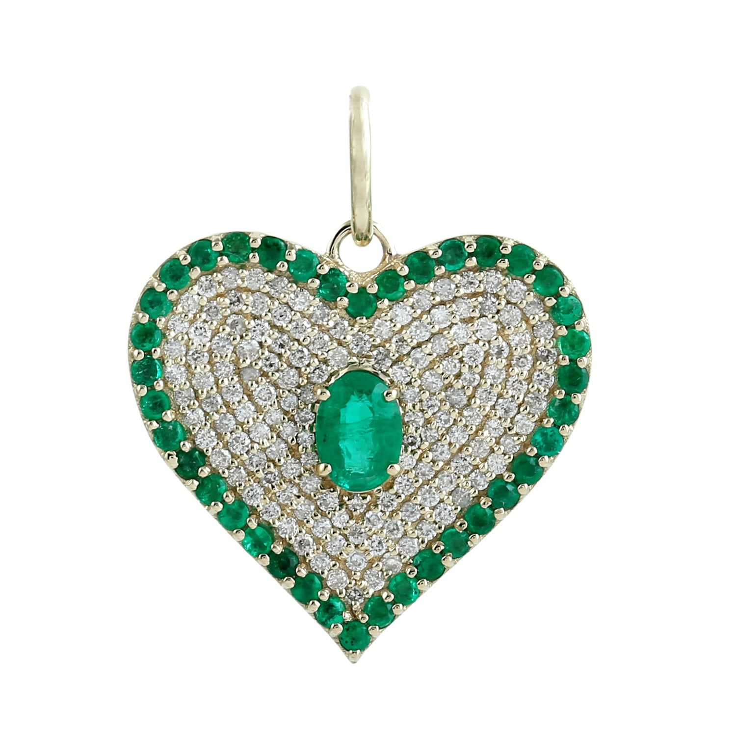 Artisan Women's Green / White / Gold Heart-shaped Emerald Center Diamond Pendant In Gold – Romantic Luxury J In Green