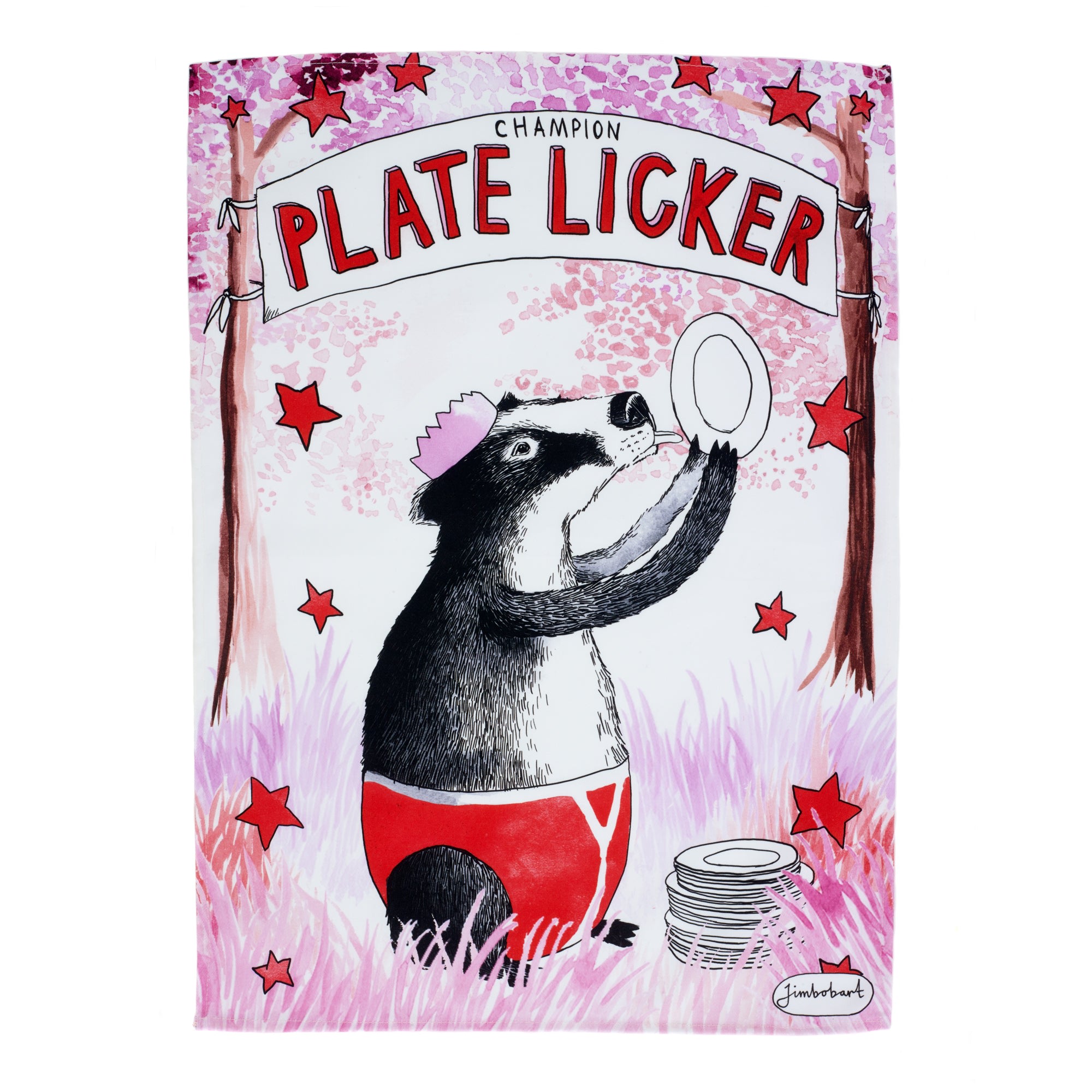 Jimbobart Pink / Red Tea Towel - Champion Plate Licker In Pink
