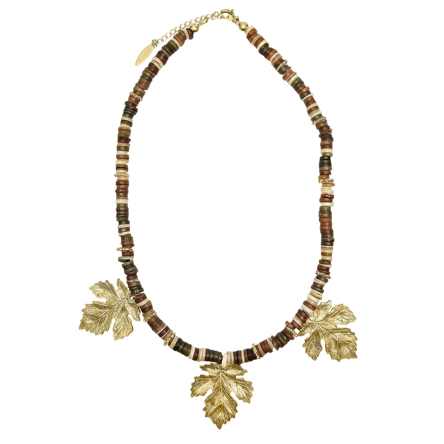 Farra Women's Brown Agate With Maple Leaves Statement Necklace In Brown