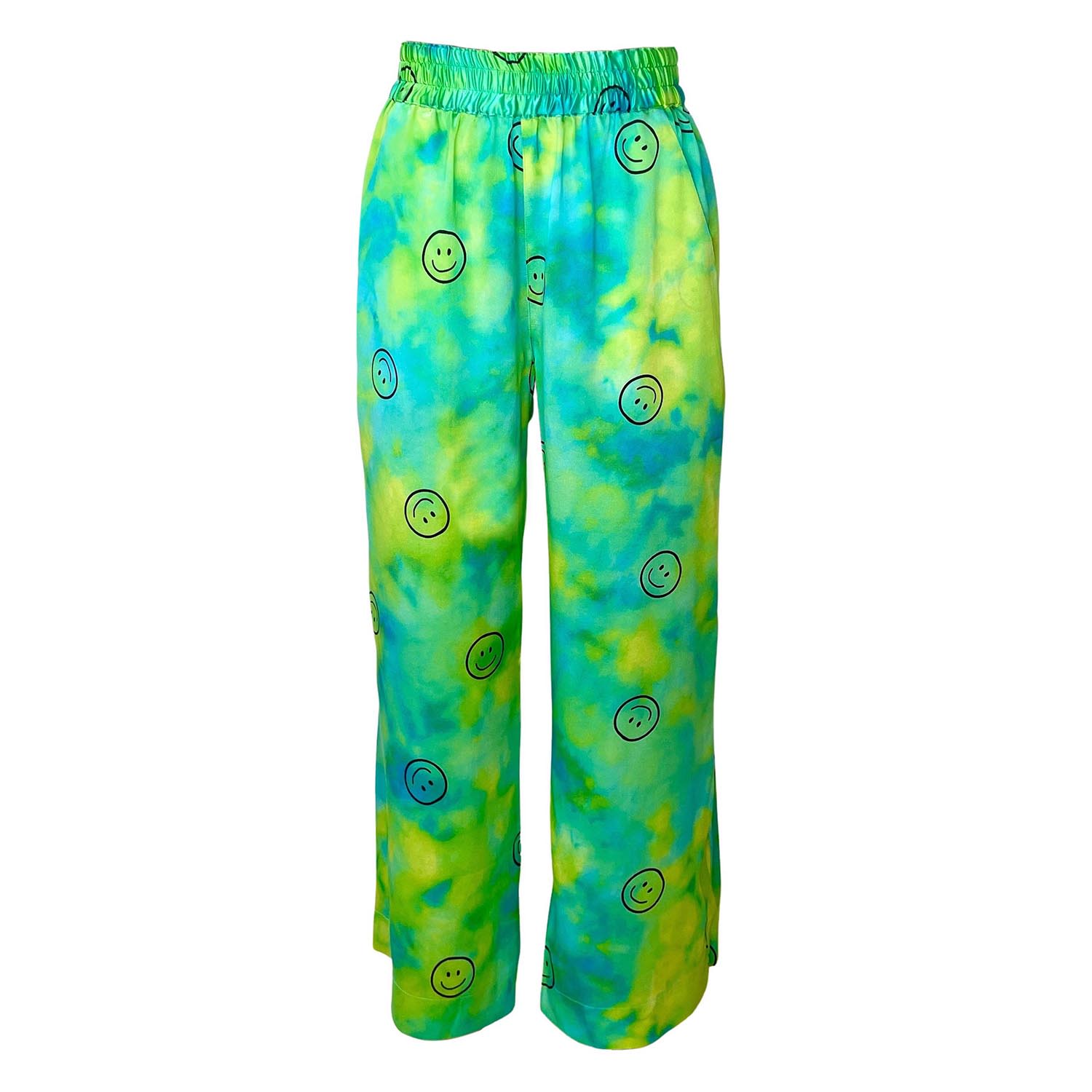 Roy G. Women's Green / Blue Acid Smiley Tie Dye Silk Pajama Pants In Green/blue