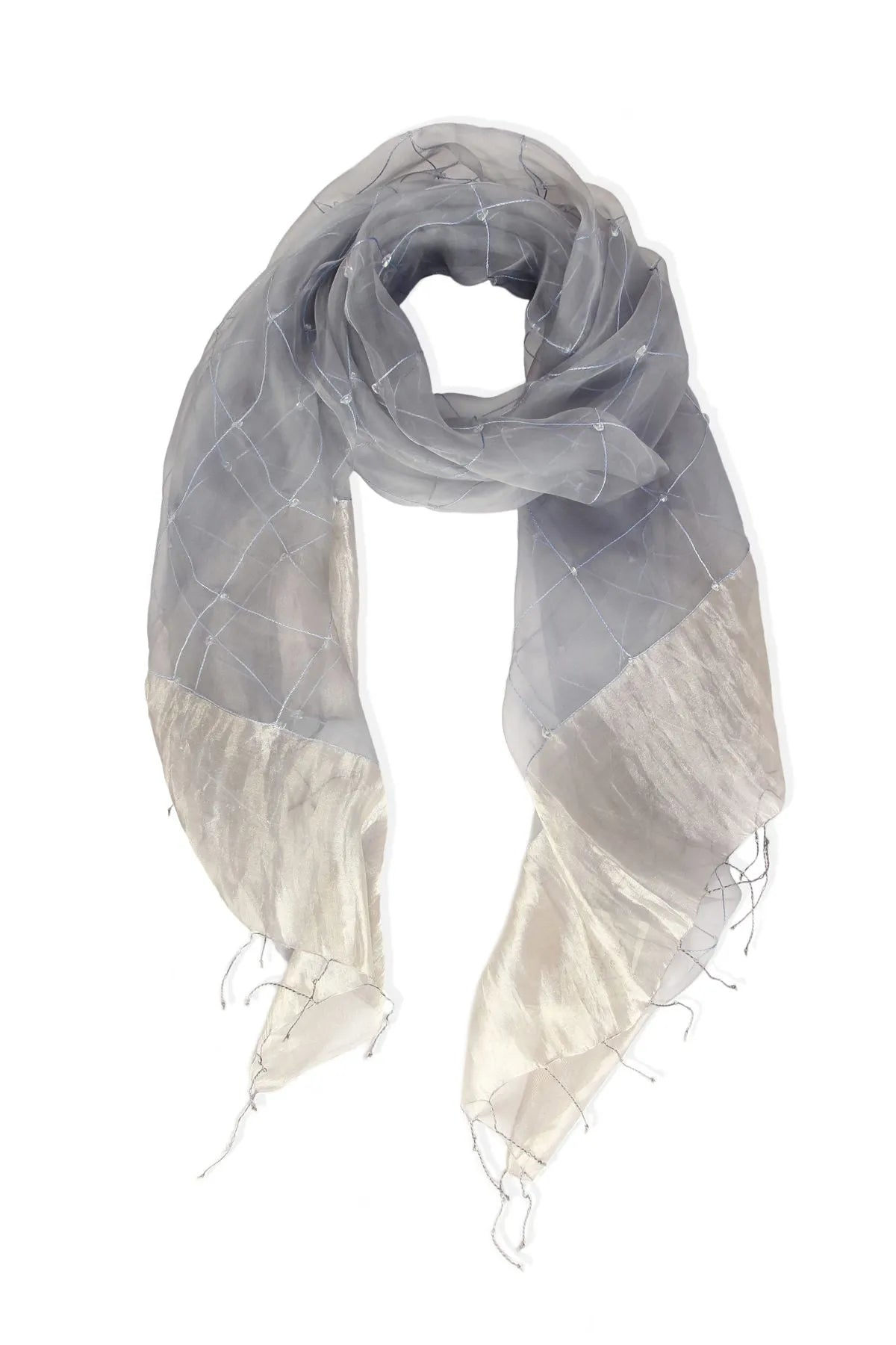 Saachi Women's Grey Silk Fringed Embroidered Scarf In Gray