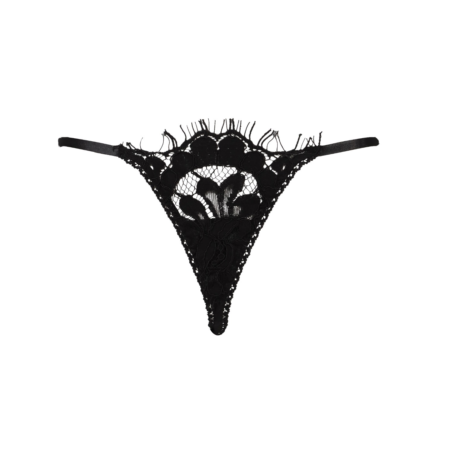 Women’s Valentines Black Lace Super Soft Eyelash-Lace Thong Gift Wrapped Small Belle-Et-Bonbon