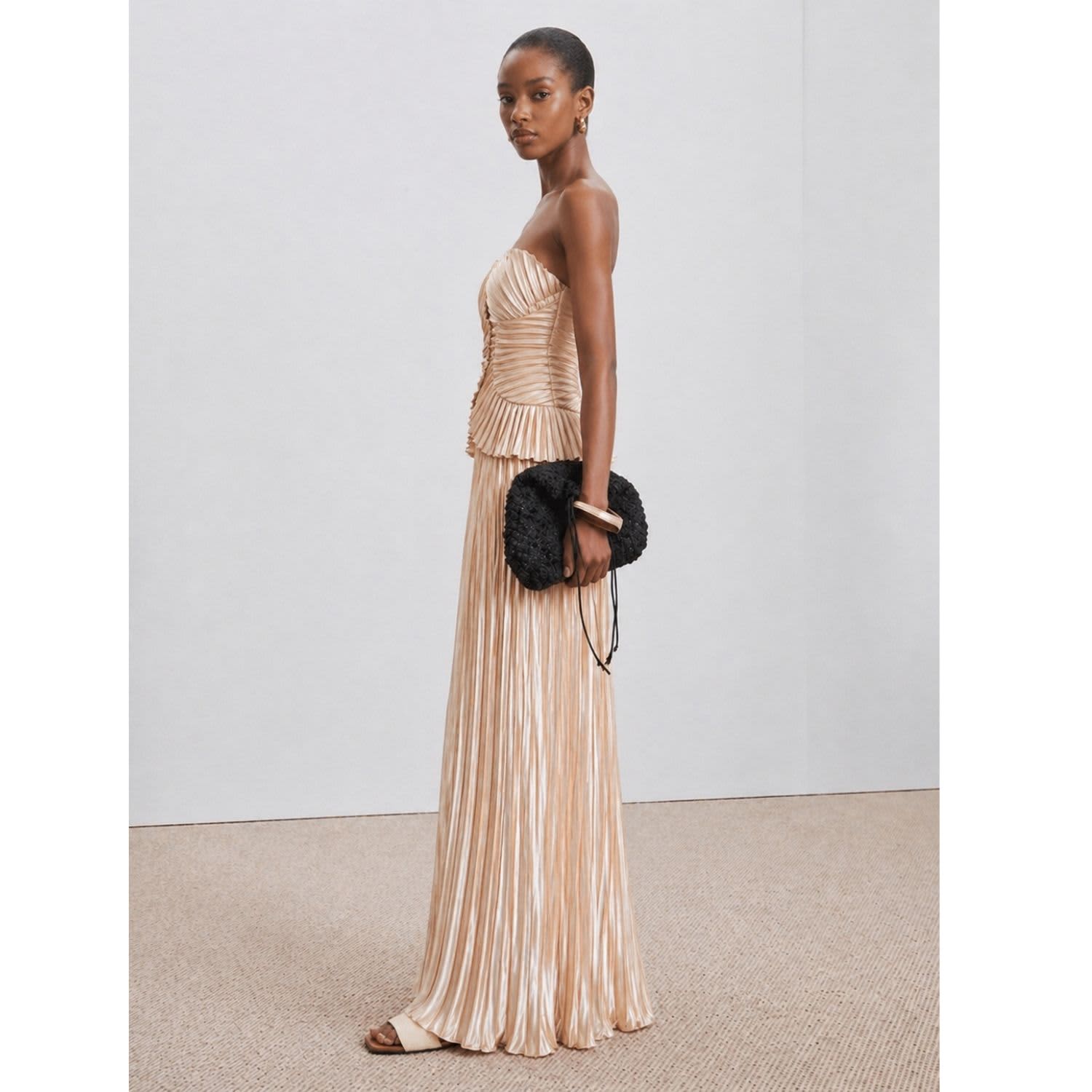 knee length dresses for ladies Chi Chi London Sweetheart Pleated Bodice Maxi Dress in Champagne