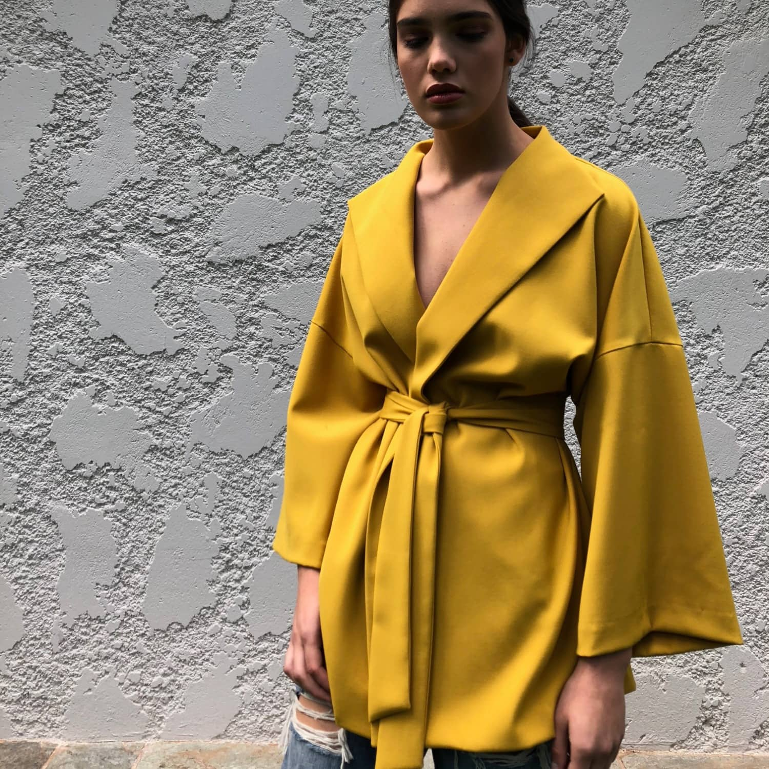 mustard wrap coat