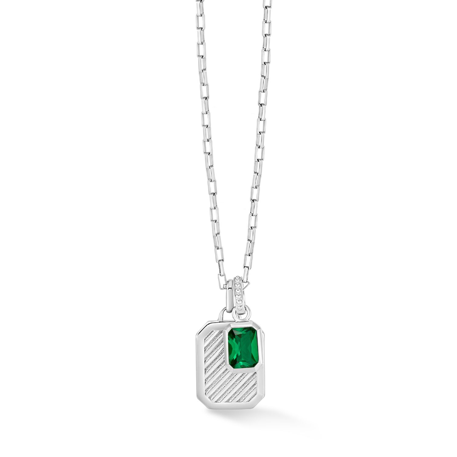 Dower & Hall Men's Green Garnet Octagon Humbug Paperclip Necklace In Sterling Silver