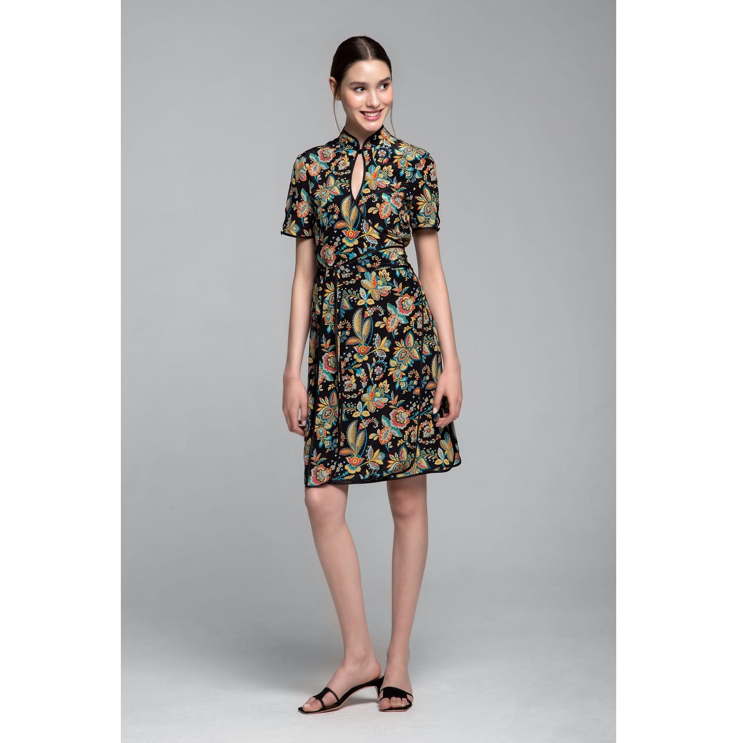 Akiko Kimono-Style Silk Wrap Dress With Oriental Floral Print In Black by  Rumour London