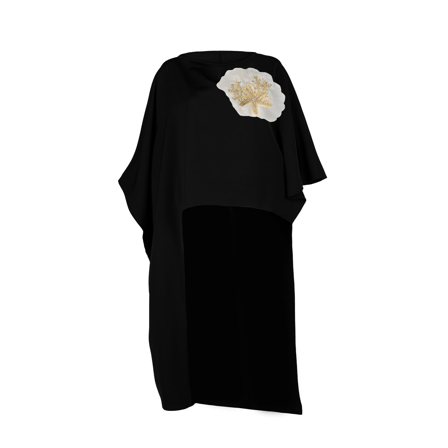 Laines London Women's Black Laines Couture Asymmetric Blouse Cape With Cream & Gold Seashell In Black