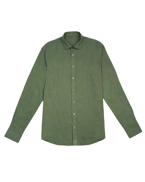 Eight X Men's 100% Linen Button Long Sleeve Button Down Shirt - Green In Green