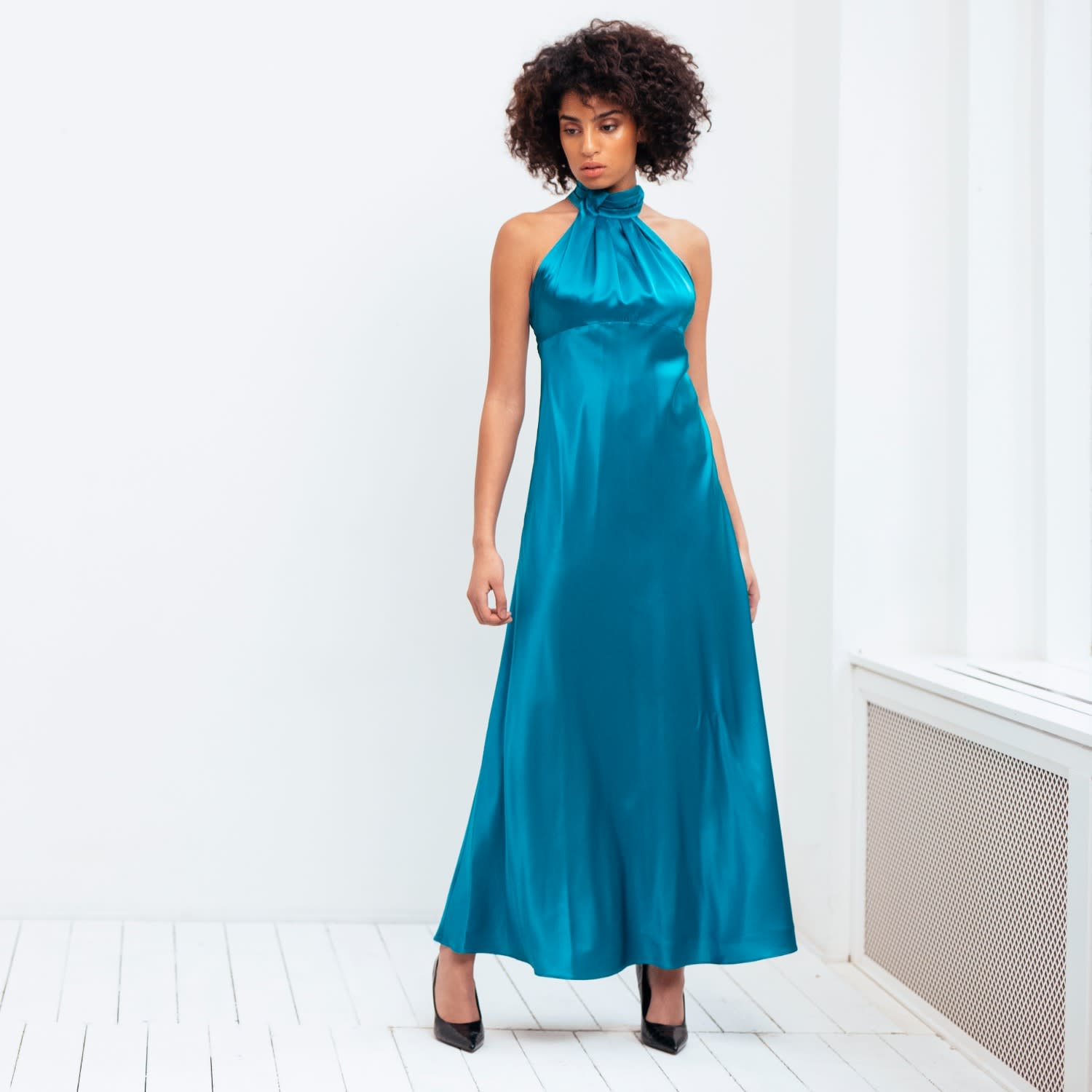 knee length dresses for ladies Sky Blue Sweetheart Cutout Satin Mermaid Long Formal Dress with Slit main image 0