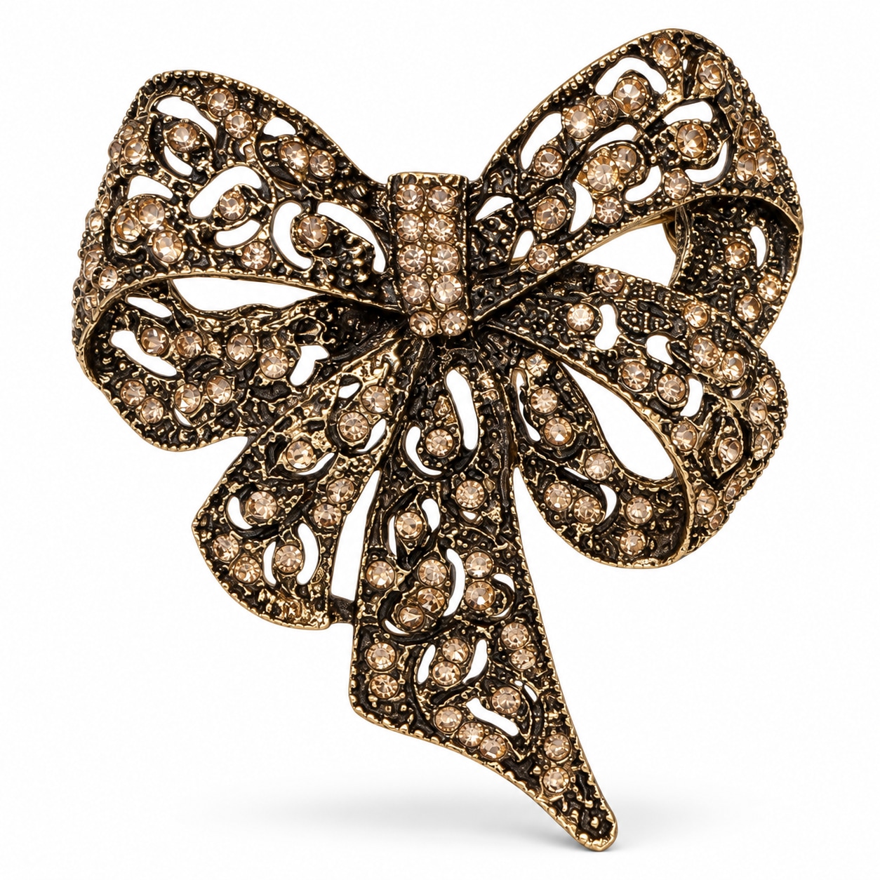 Women's Gold / White Eternal Bond Champagne Zircon Bow Vintage Brass Statement Brooch - Gold | By Ozge