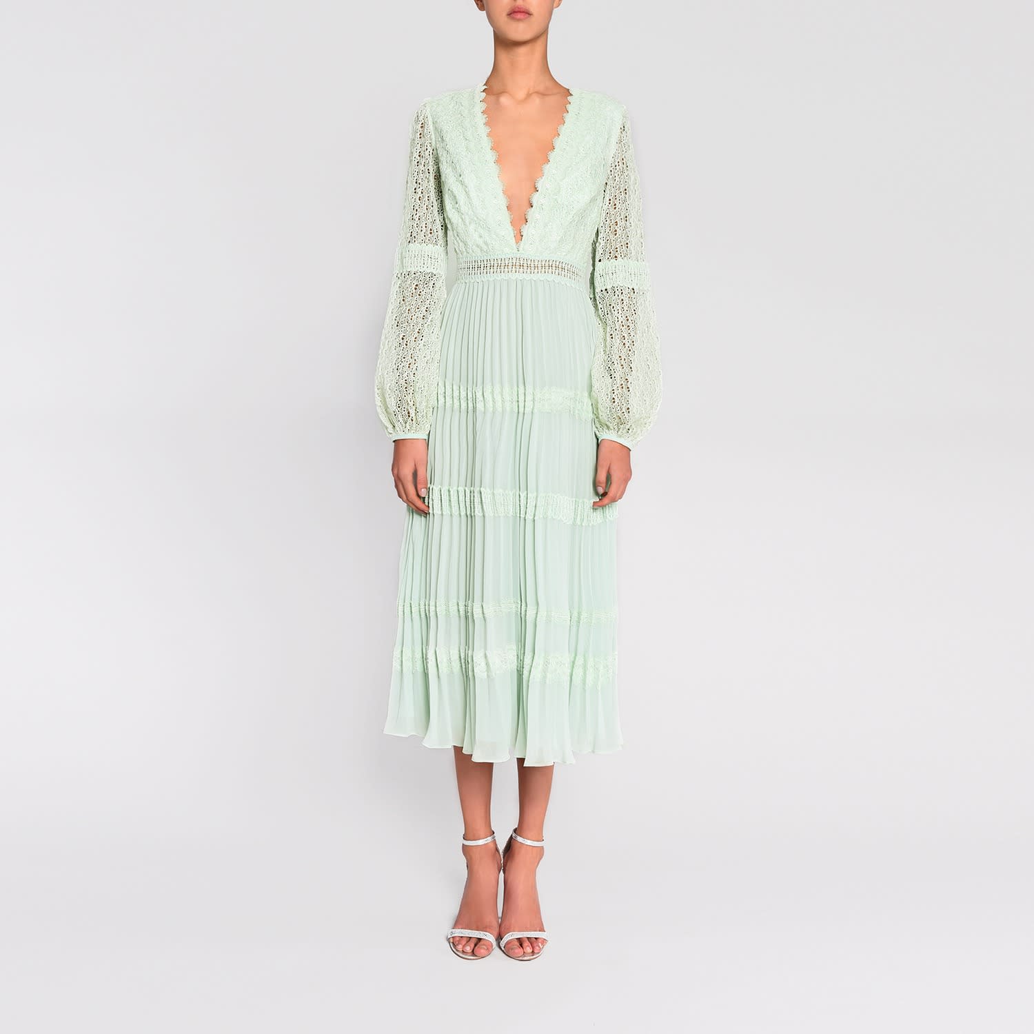 long sleeve pleated midi dress