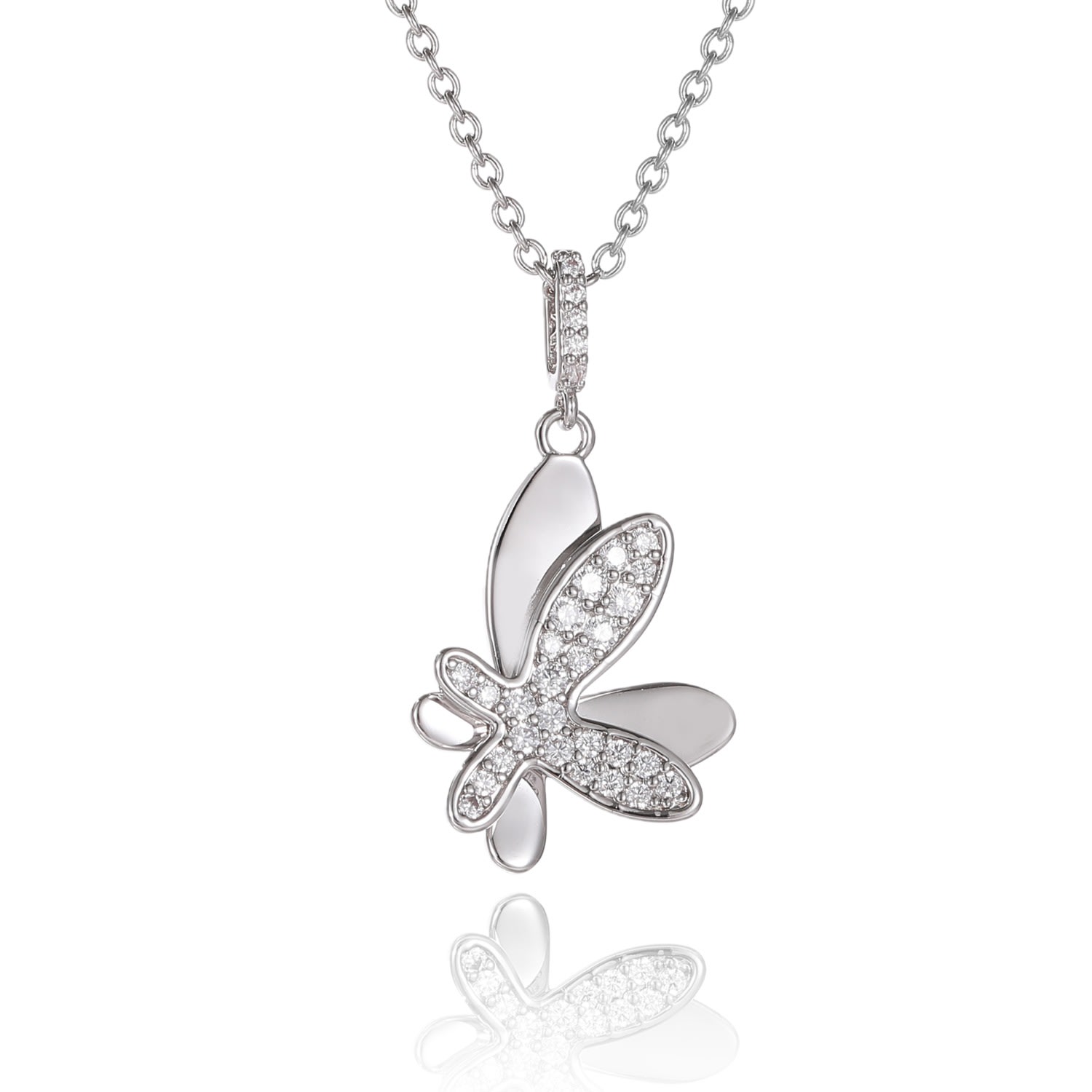 Women’s Silver Pavé Diamond Butterfly Pendant Necklace Classicharms