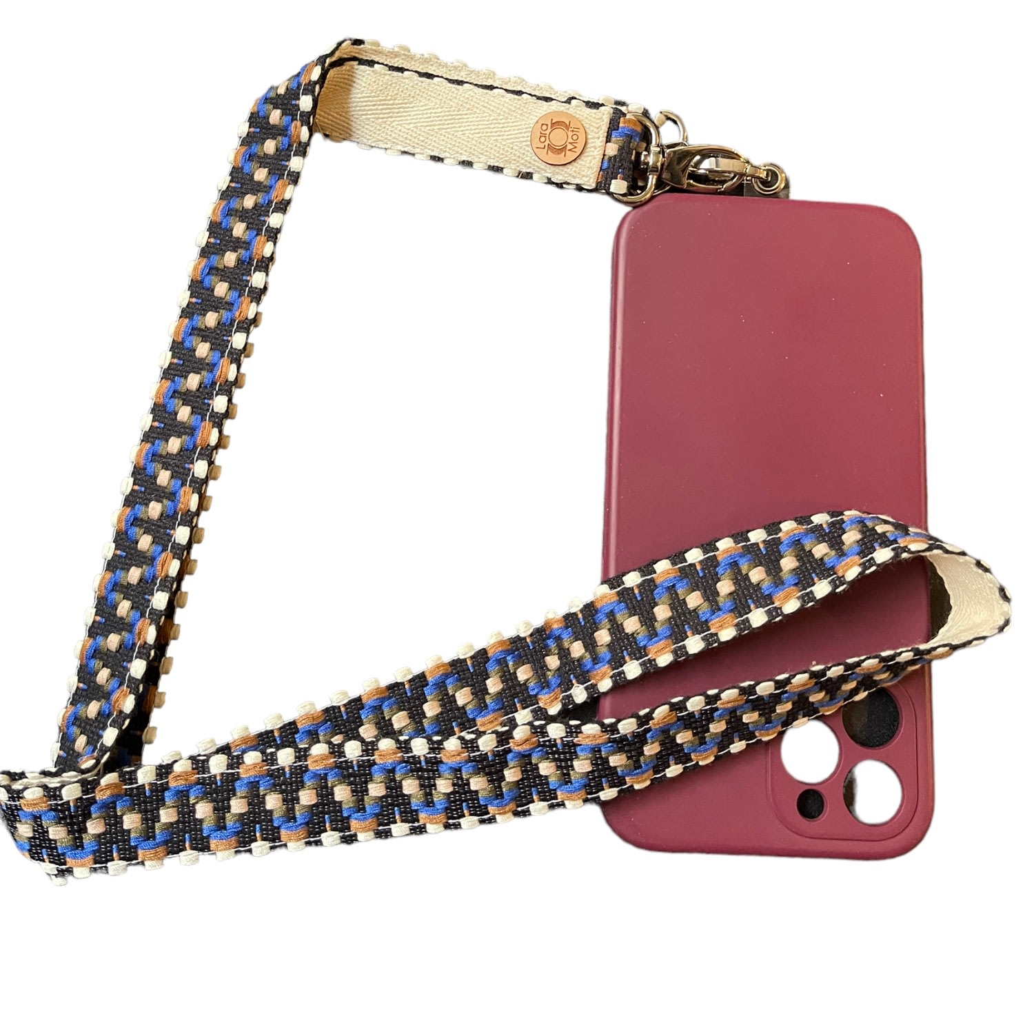 Klein Blue, Camel, Black And White Zigzag Strap For Movile Phone Lara Moti