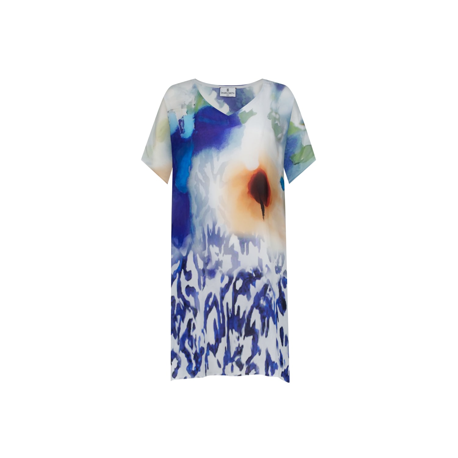Dhara Sheth Dubai Women's Grey / Green Ciel & Sand Printed Sheer Short Kaftan