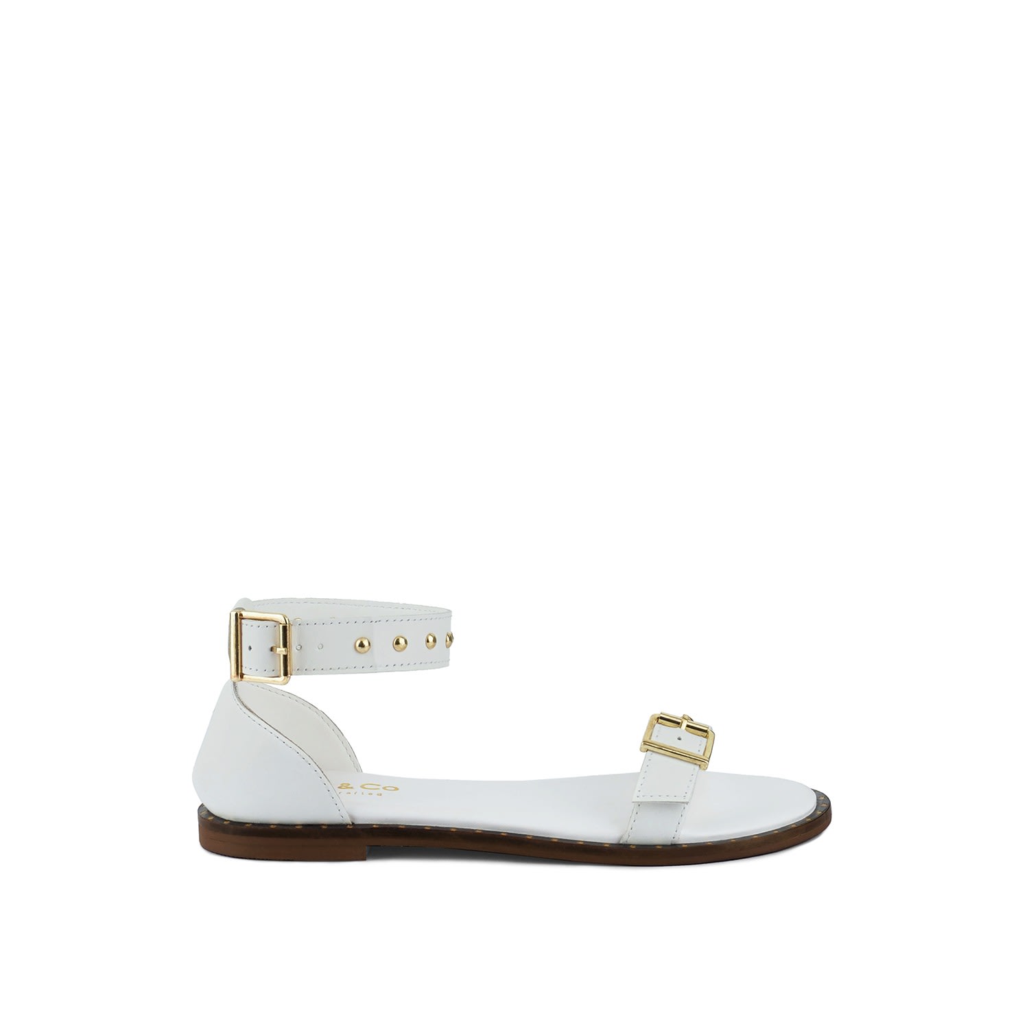 Women’s Rosemary Buckle Straps White Flat Sandals 3 Uk Rag & Co.