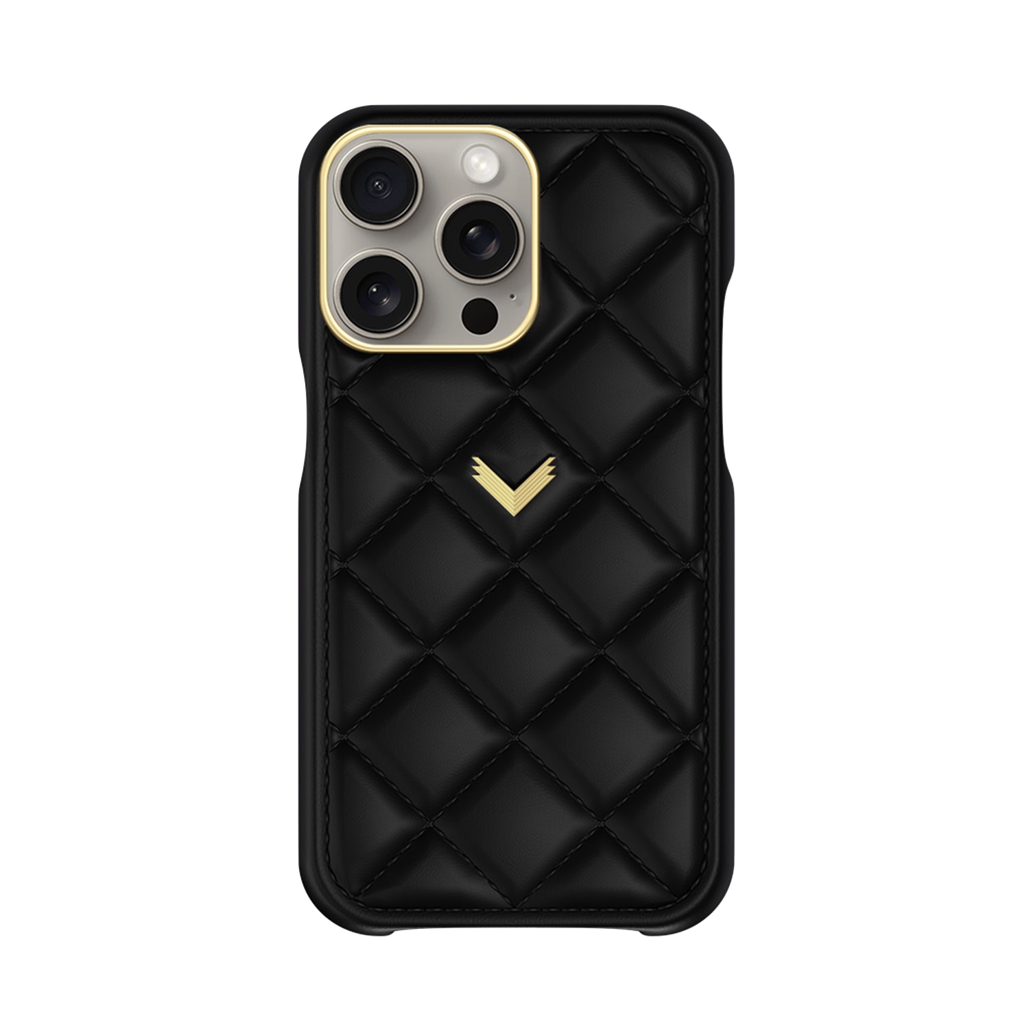 Velante Calf Leather Phone Case, Kanda Texture, Gold, Mystery Black In Black