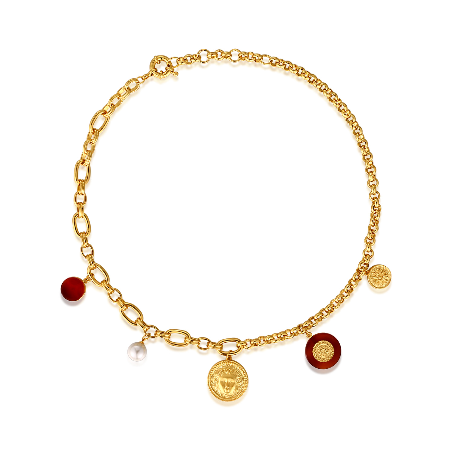 Retro Chic Women's Gold / White / Brown Retro Coin Necklace In Multi