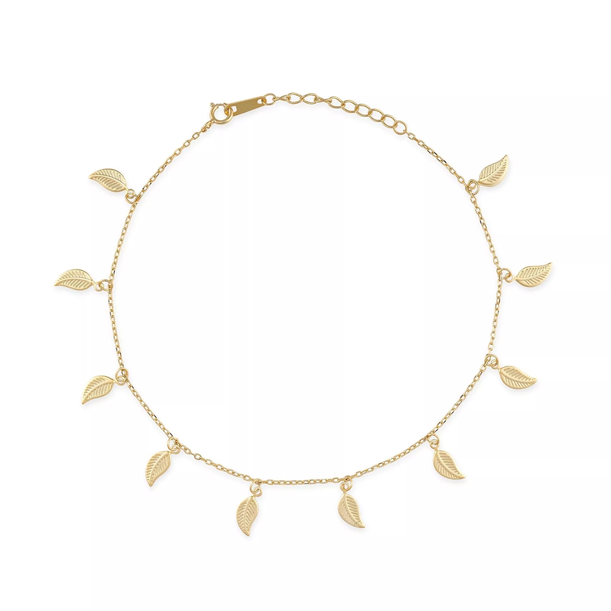 Women’s Delicate Gold Leaf Anklet Elk & Bloom - Everyday Fine Jewellery