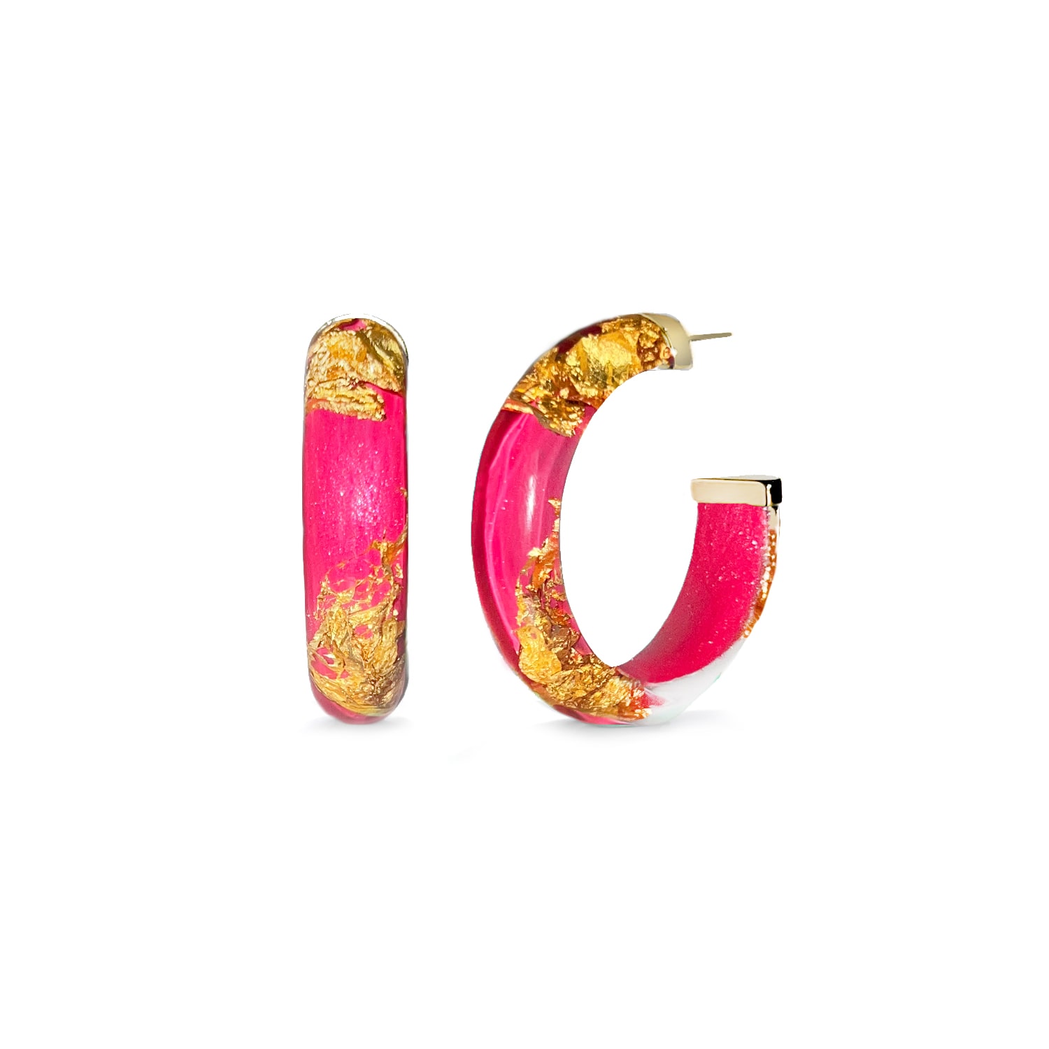 Gold & Honey Women's Pink / Purple / Gold Gold Leaf Hoop Earrings In Pink