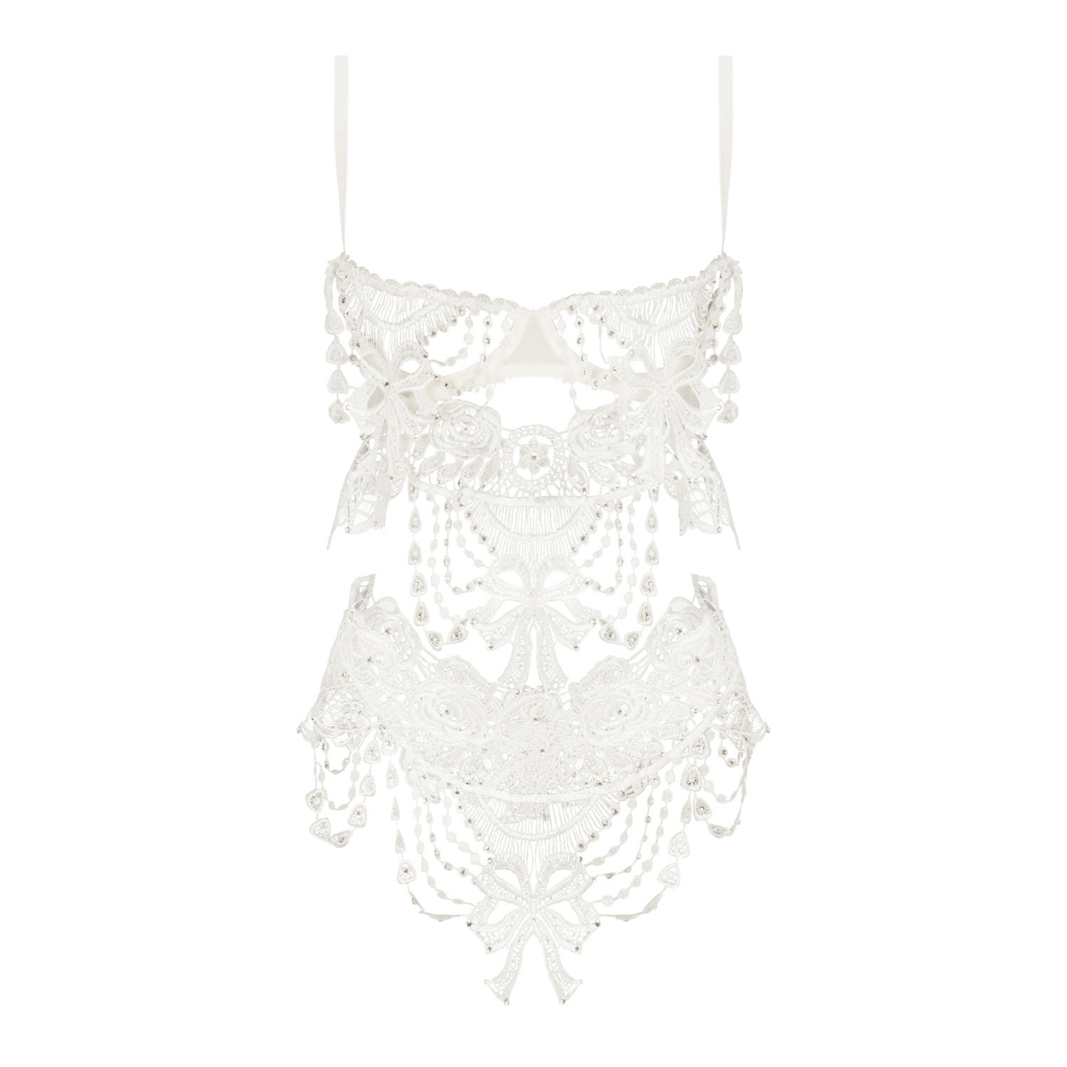 Women's Silver Limited Edition Sparkling Crystal Ivory Bisoux Bridal French Body Add Your Bra Size At Checkout | Extra Large | Belle-Et-Bonbon