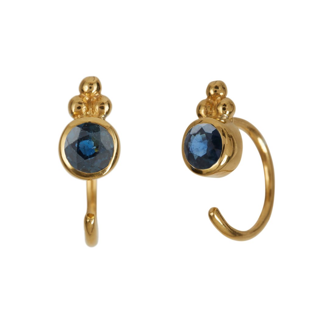 Women’s Holi Jewel Gold Vermeil Stud Hoop Earrings - Sapphire Charlotte’s Web Jewellery