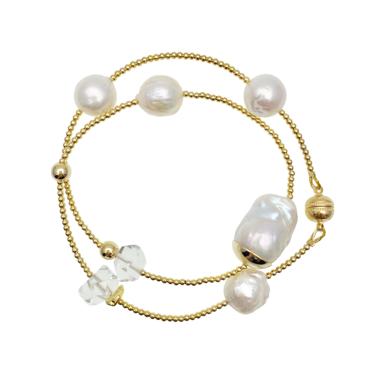 Farra Women's Gold Freshwater Pearls With Baroque Pearl Double Wrapped Bracelet