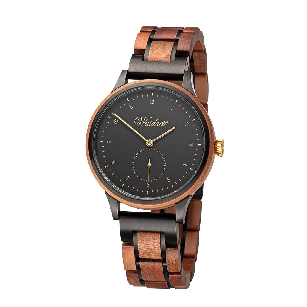 Men’s Gold / Black / Brown Cherry Black With Wooden Strap Waidzeit