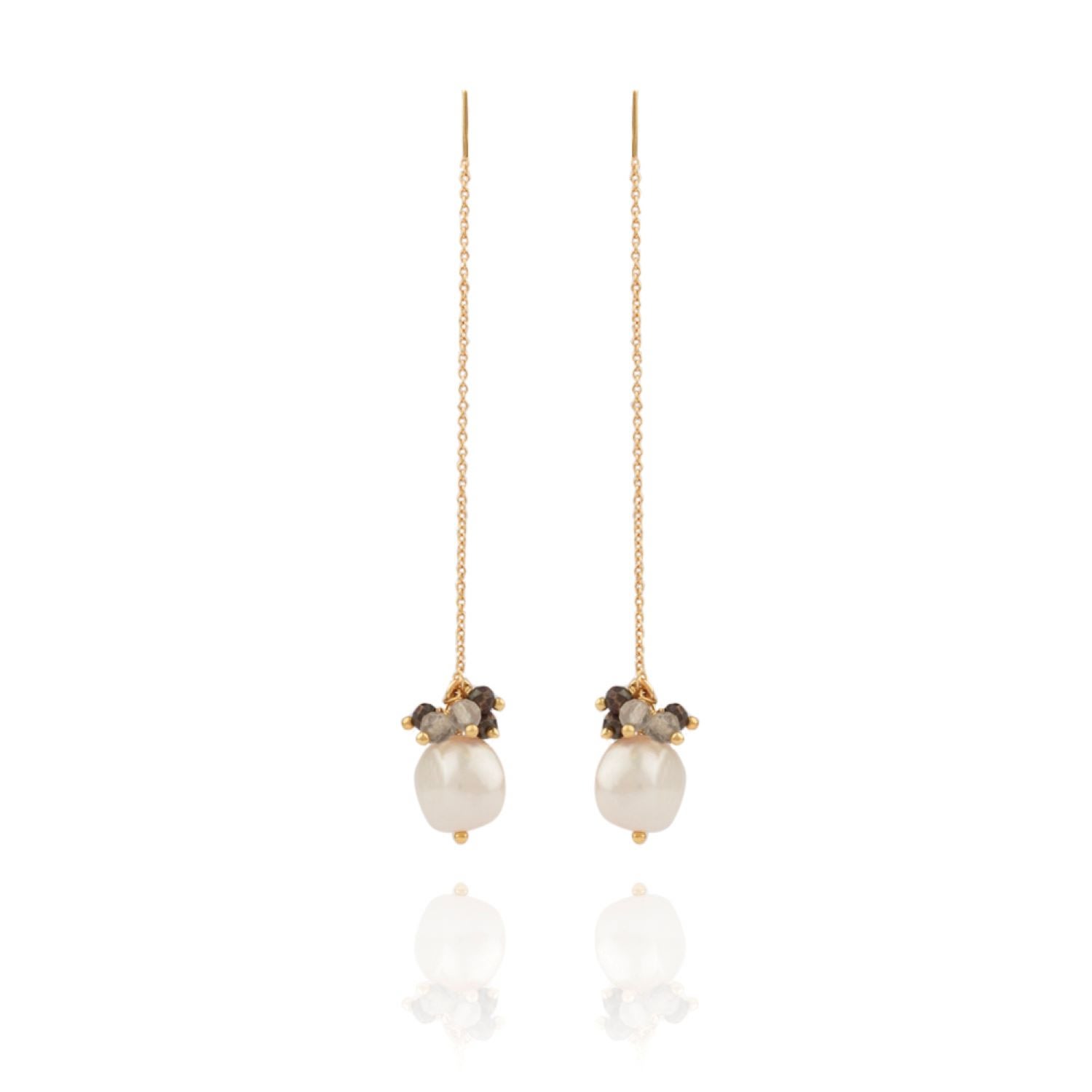 House Of Elliott Women's Romaine Drop Earrings With Pearls And Cluster Of Semi-precious Stones In Yellow