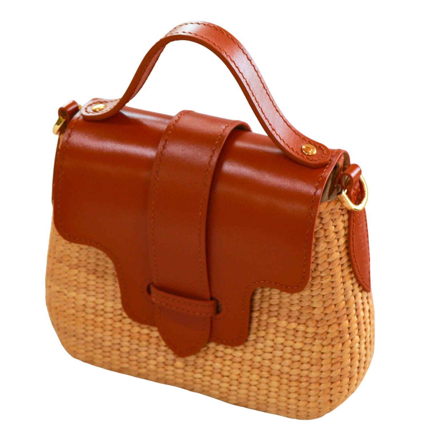 Silk And Bears Women's Brown / Gold Handwoven Water Hyacinth Mini Crossbody Bag – Tan Leather Trim In Multi