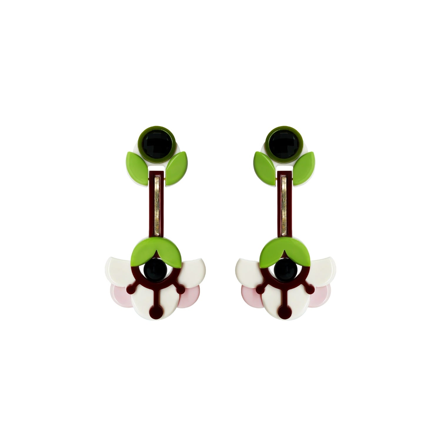 Gissa Bicalho Women's Pink / Green Handmade Acrylic Earring Petunia Candy Pink In Green