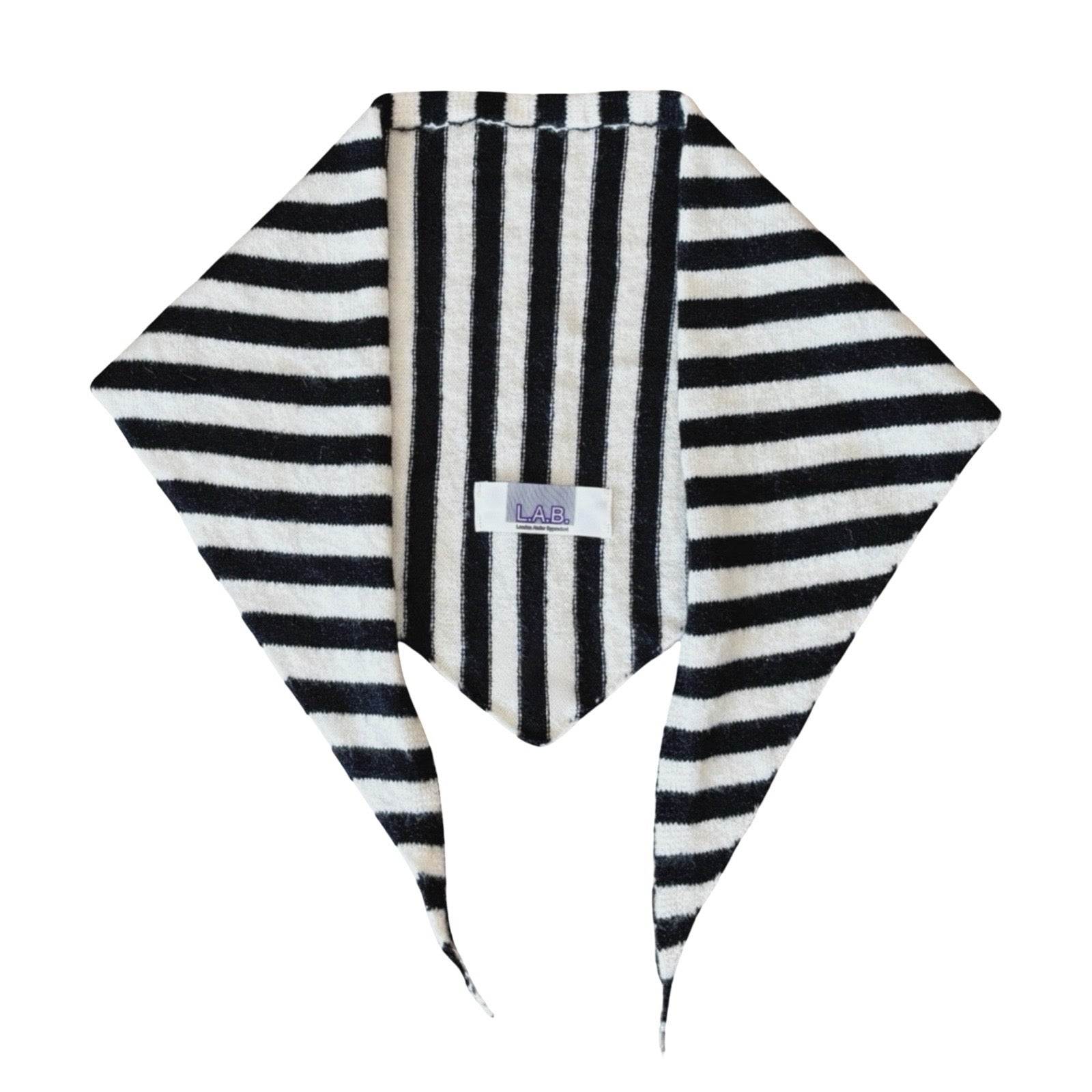 London Atelier Byproduct Women's Black / White Striped Wool Small Triangle Knitted Scarf In Multi
