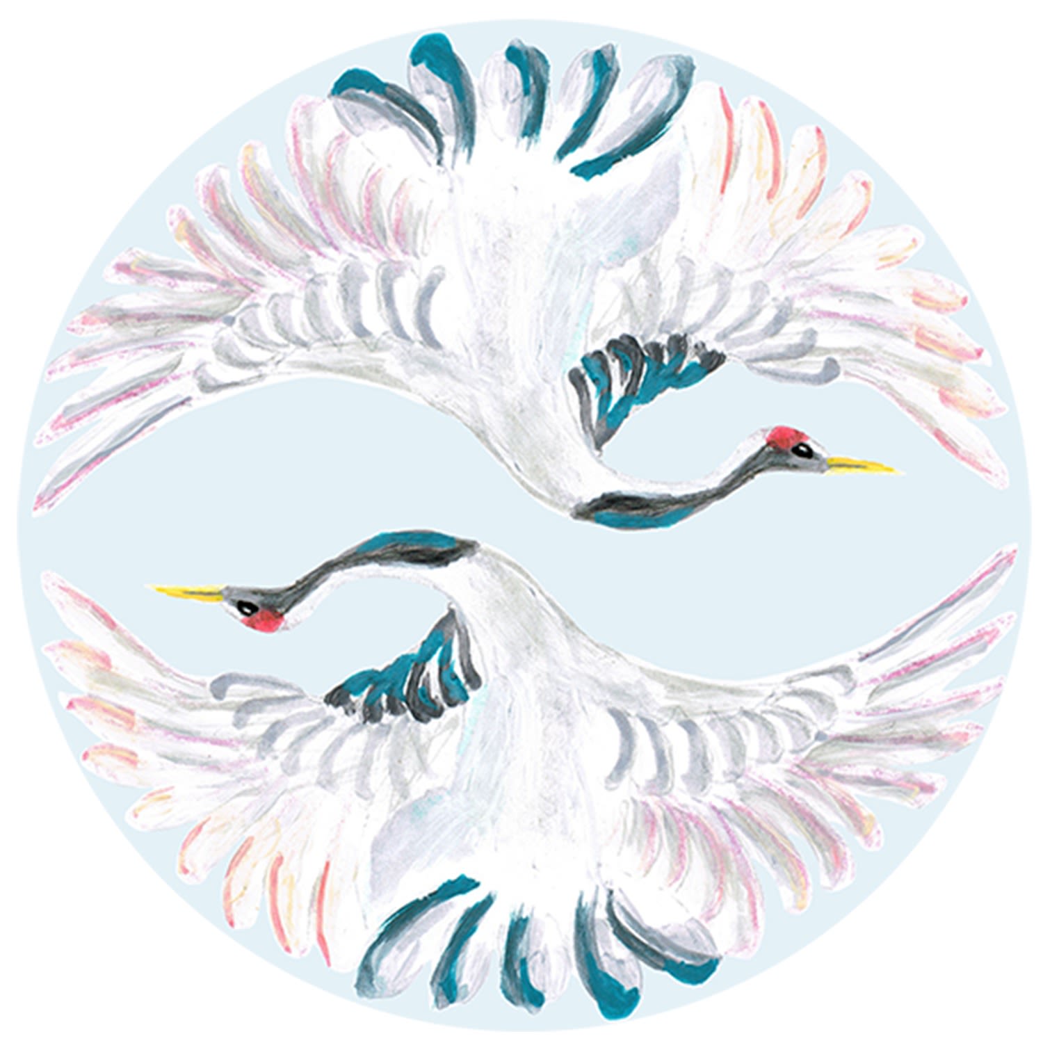 Circle Wall Sticker Blue Japanese Cranes Catchii