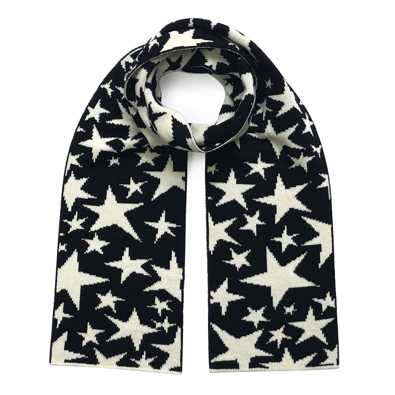 Black / White Stars Wool & Cashmere Scarf Black & White Men Ingmarson