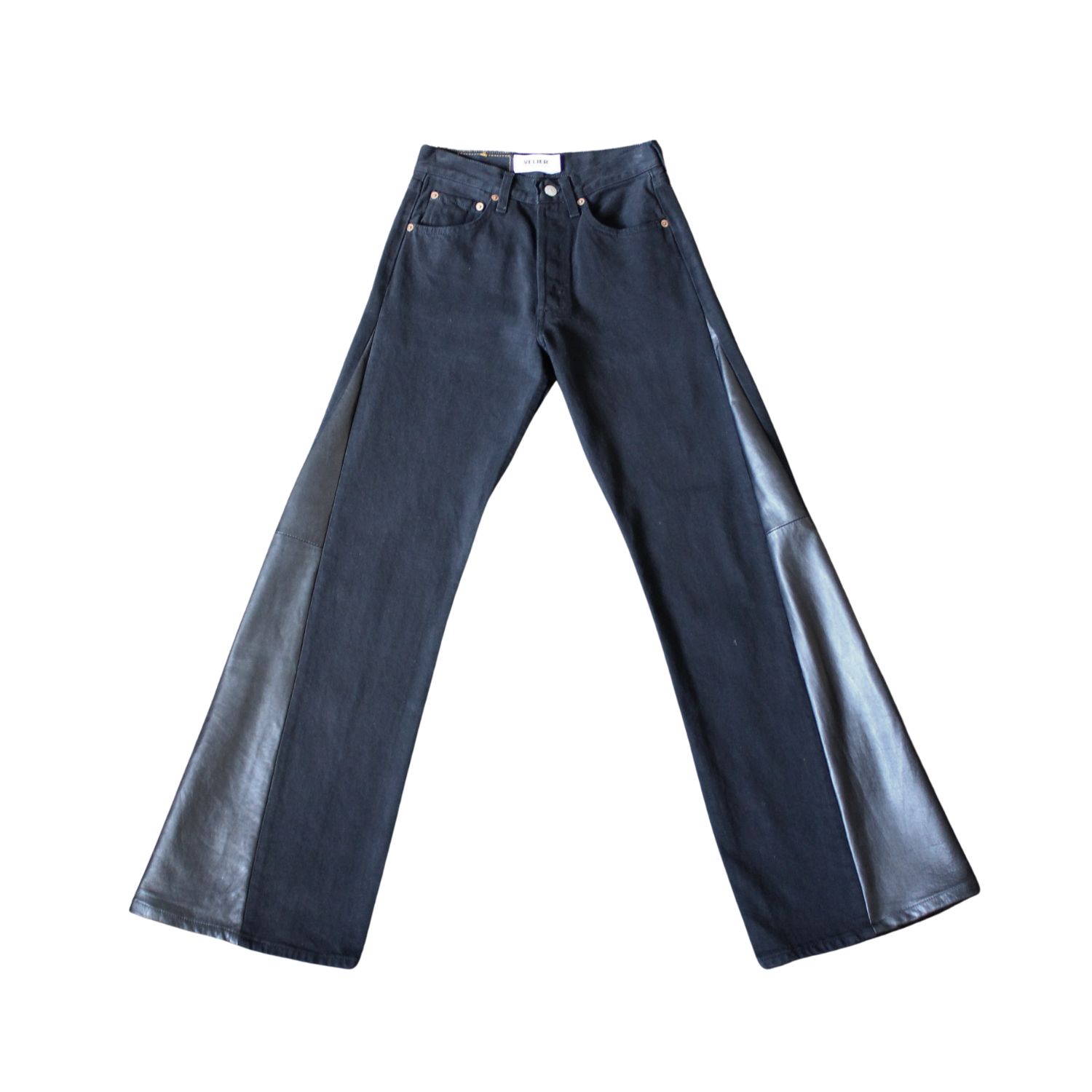 Velier. Rework Levi's Rework Black Denim Leather Wide Leg Jeans
