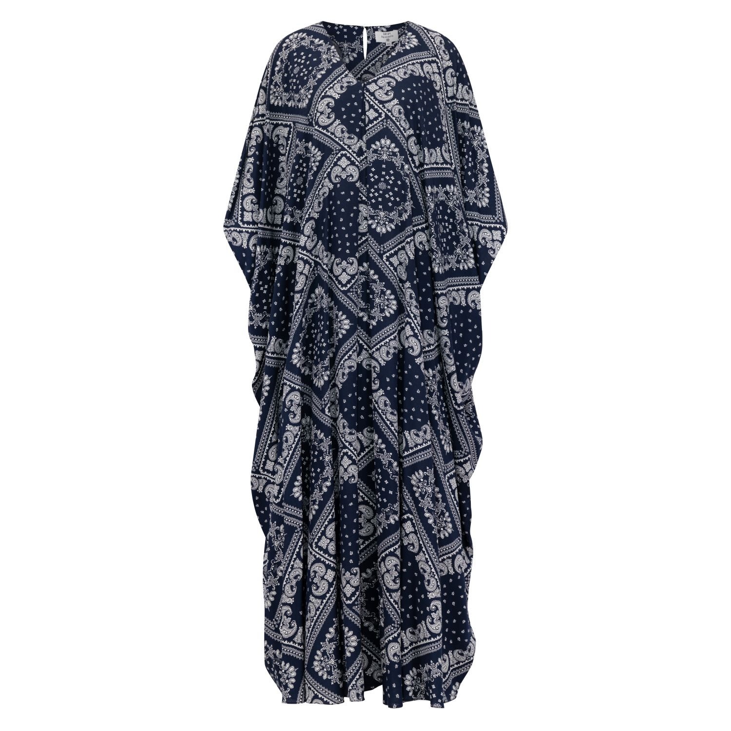 Azzalia Women's Blue Mariposa Cut Kaftan With Center Fold In Navy Printed Paisley Rayon In Blue
