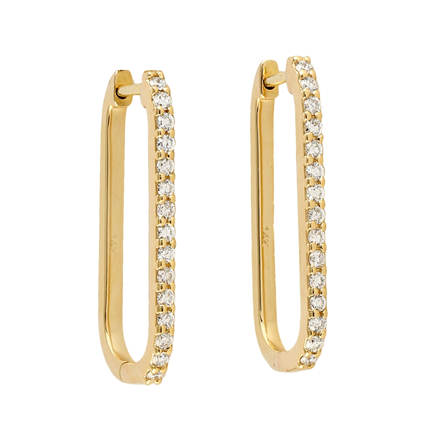 Artisan Women's Gold / White 14k Yellow Gold Diamond Rectangle Hoop Earrings In Gold